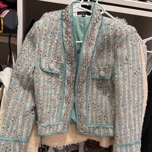 Chic Tweed Blazer with Embellished Trim